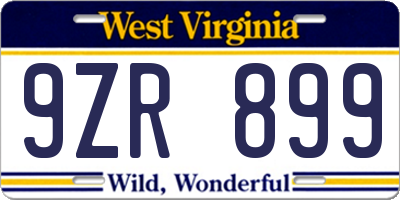 WV license plate 9ZR899