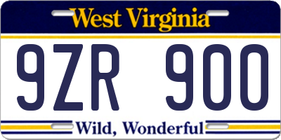 WV license plate 9ZR900