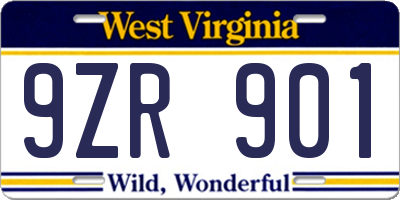 WV license plate 9ZR901