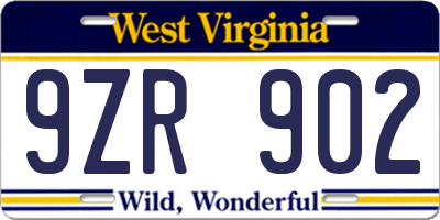 WV license plate 9ZR902