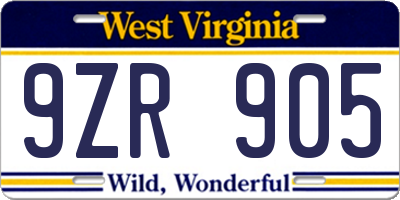 WV license plate 9ZR905
