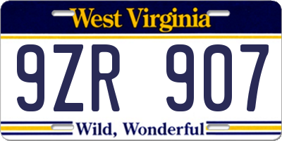 WV license plate 9ZR907