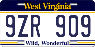 WV license plate 9ZR909