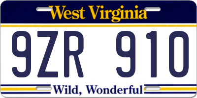 WV license plate 9ZR910