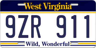 WV license plate 9ZR911