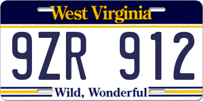 WV license plate 9ZR912