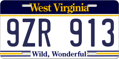 WV license plate 9ZR913