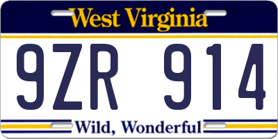 WV license plate 9ZR914