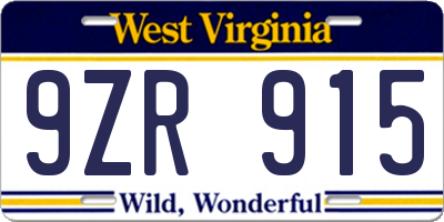 WV license plate 9ZR915