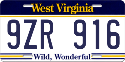 WV license plate 9ZR916