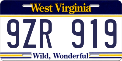 WV license plate 9ZR919