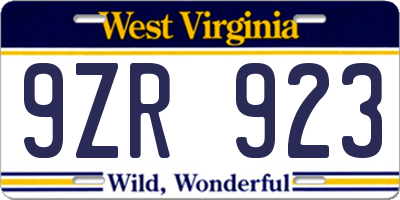 WV license plate 9ZR923