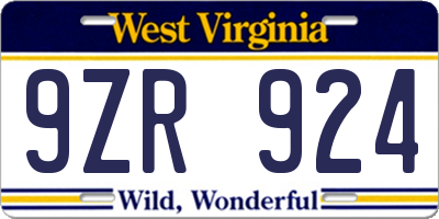 WV license plate 9ZR924