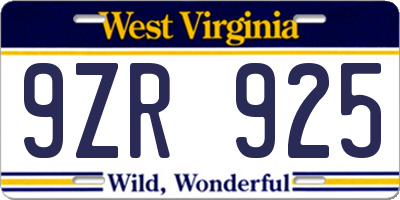 WV license plate 9ZR925