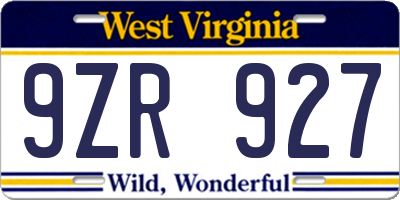 WV license plate 9ZR927