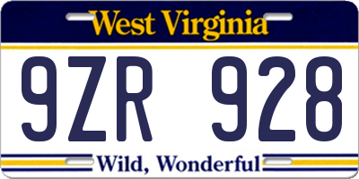WV license plate 9ZR928