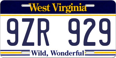 WV license plate 9ZR929
