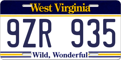 WV license plate 9ZR935