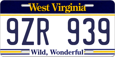 WV license plate 9ZR939
