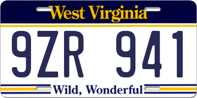 WV license plate 9ZR941
