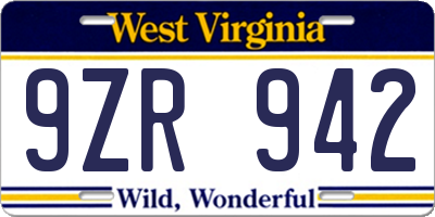 WV license plate 9ZR942