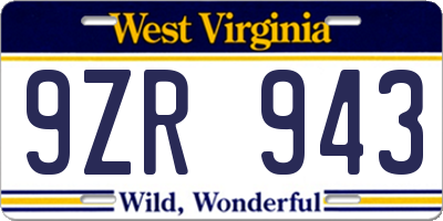WV license plate 9ZR943