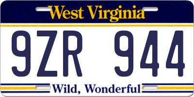 WV license plate 9ZR944