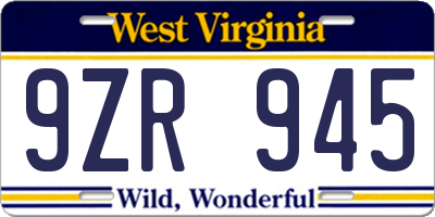 WV license plate 9ZR945