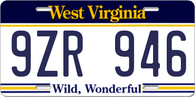 WV license plate 9ZR946