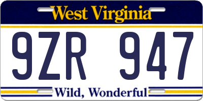 WV license plate 9ZR947