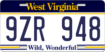 WV license plate 9ZR948