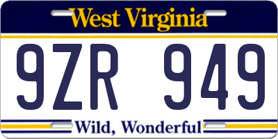 WV license plate 9ZR949