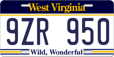 WV license plate 9ZR950