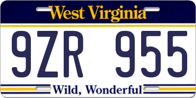 WV license plate 9ZR955