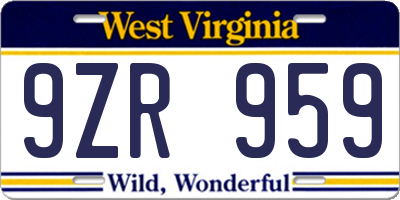 WV license plate 9ZR959