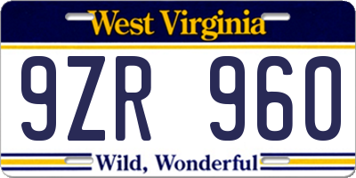 WV license plate 9ZR960