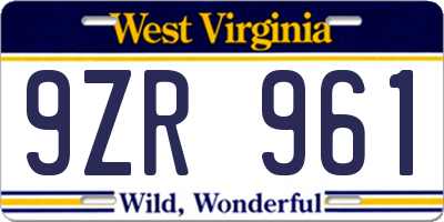 WV license plate 9ZR961