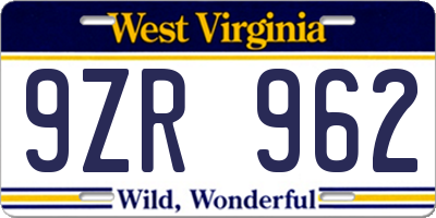 WV license plate 9ZR962