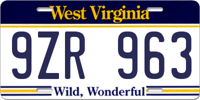 WV license plate 9ZR963