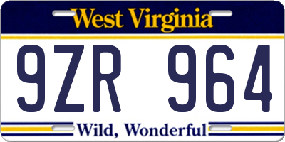 WV license plate 9ZR964