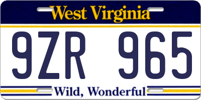 WV license plate 9ZR965