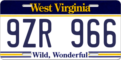 WV license plate 9ZR966