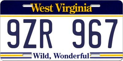 WV license plate 9ZR967
