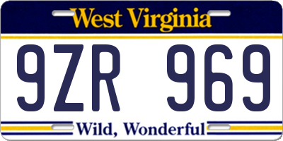WV license plate 9ZR969