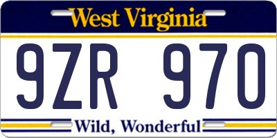 WV license plate 9ZR970
