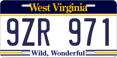 WV license plate 9ZR971