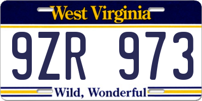 WV license plate 9ZR973