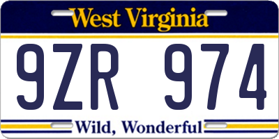 WV license plate 9ZR974
