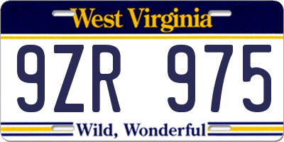 WV license plate 9ZR975