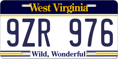 WV license plate 9ZR976